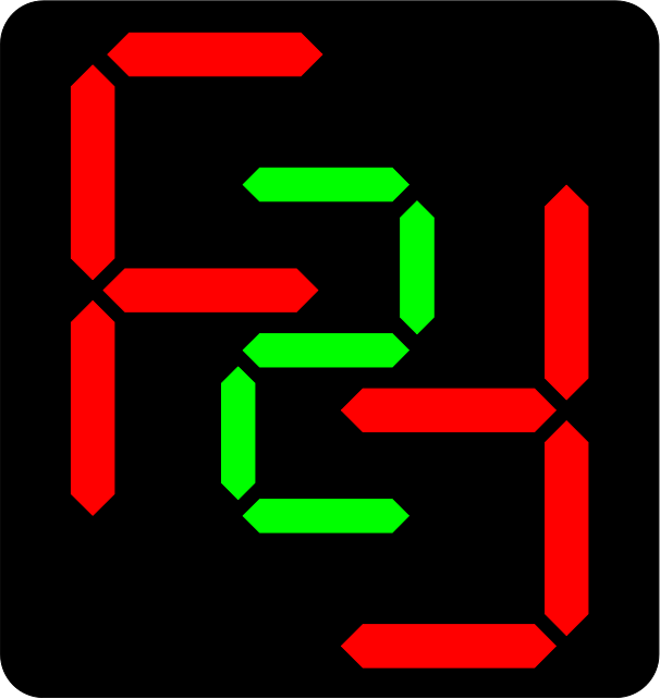 F2F logo in segment display.